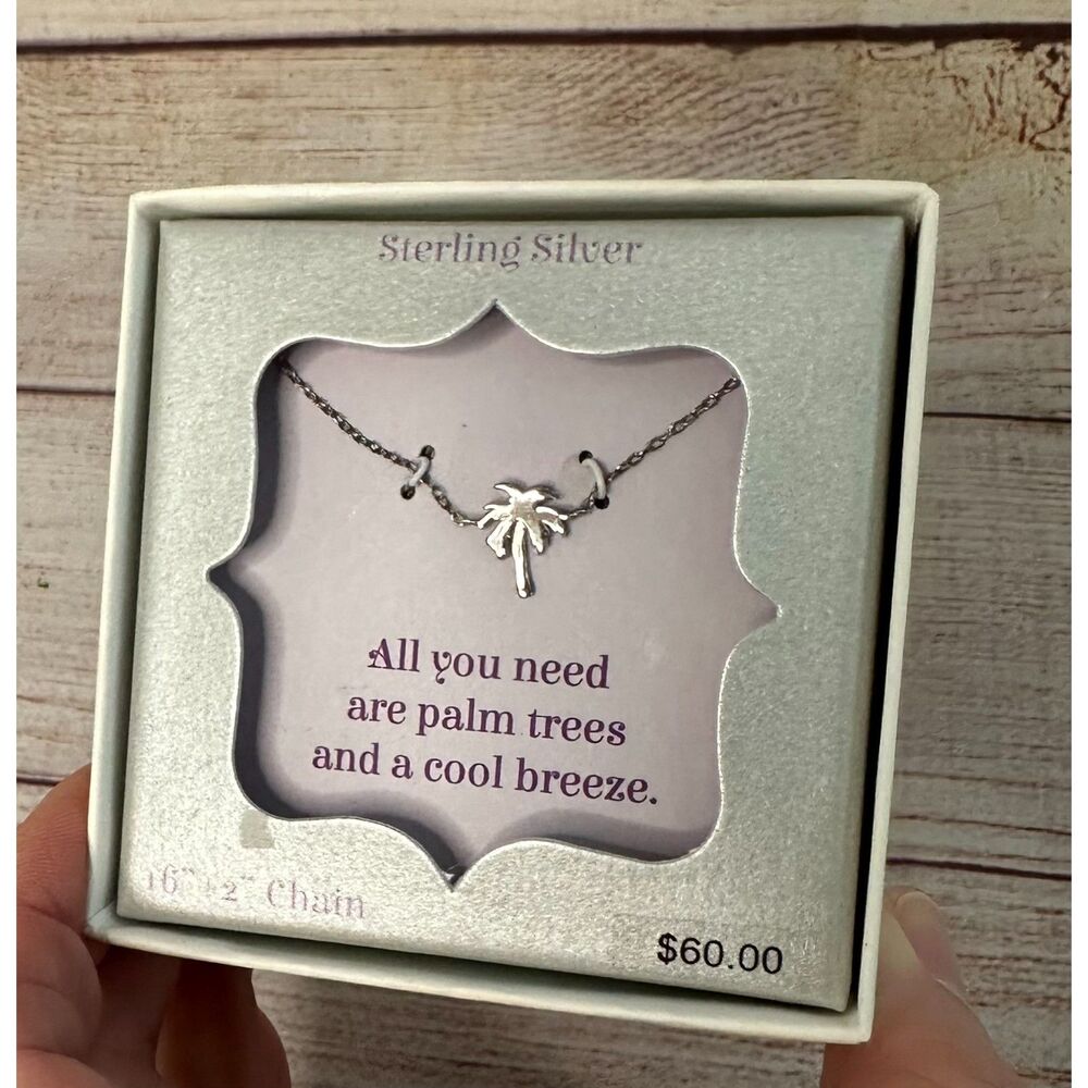 Sterling Silver Palm Tree Necklace NWT - 16" Chain - Gifty!
